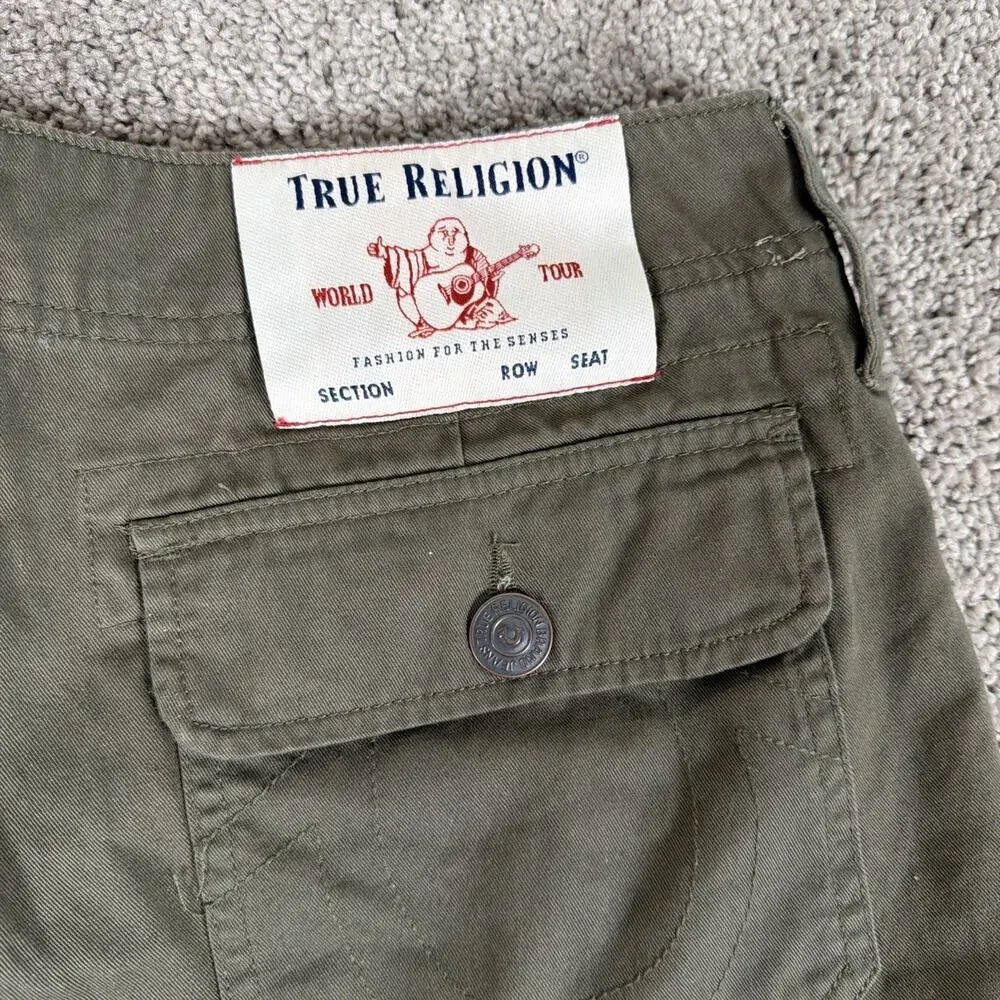 True Religion Cargo Shorts Mens 30 Moss Green World Tour Miltant 12